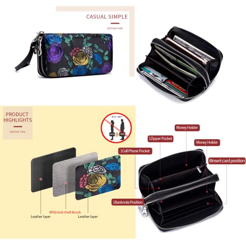 Double Zipper Long Clutch Wallet Cellphone Wallet,Womens Wallet Zip Around Card Holder Large Leather Phone Wristlet with RFID Blocking (Style-A)4