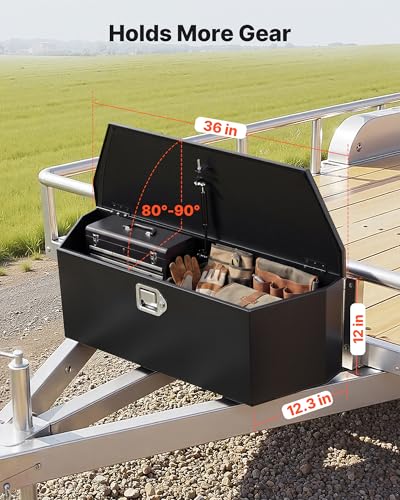 Image of VEVOR Trailer Tongue Box, Heavy Duty Trailer Tongue Tool Box Storage Organizer, Utility Tool Chest for Pickup Truck Bed, RV, SUV, Off-Road Vehicle, Steel, 36 inch x 12 inch x 12 inch, Upgraded Lock Version