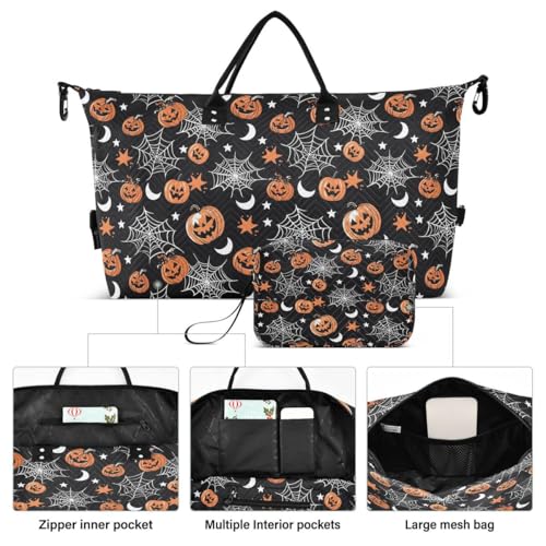 Spider Web Moon Pumpkin Halloween Travel Duffle Bag Gym Bag Weekender Bags with Toiletry Bag Travel Trip Tote Bag2