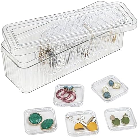 ZEXALOR Clear Travel Jewelry Organizer Box, Rectangular Plastic Storage Container with 15 Sturdy Portable Small Cases for Organizing Beads, Crafts, Earrings, Rings, Necklaces, Small Parts in Drawer Cover