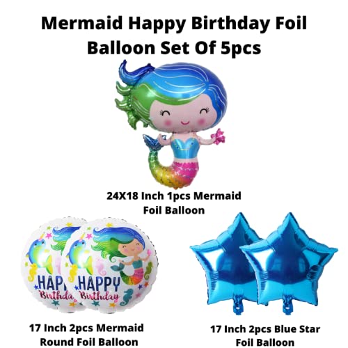 Image of Party Decorz Mermaid Theme Foil Balloon set of 5pcs(1pcs Mermaid Tail Foil Balloon+2pcs Round Foil Balloon +2pcs Star Foil Balloon) For Children Birthday Party Decorations