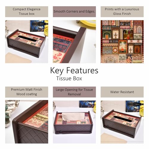 Image of Home Sparkle Tissue Paper Box Holder for Car, Home Decor, Gifting & Office Desk - Rectangular MDF with Elegant Vinyl Print Design - Brown Finish (C7V44)