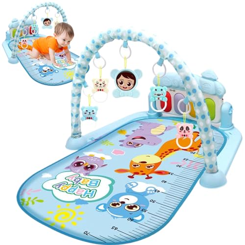 Centro de actividades para bebés con Music & Light Safe & Easy Baby Gym Play Mat con Mat de juego colgante de sonajeros con tablero ajustable para recién nacidos y niños pequeños azules, Playmat