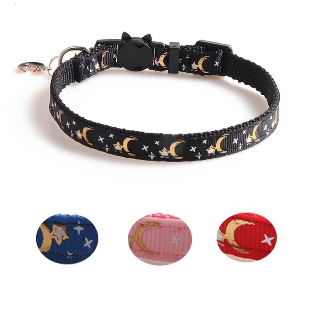 Niedliche Katzen Halsbänder mit Mond Stern Anhänger Verstellbare Welpe Kätzchen Halskette Früchte Muster Katzen Kaninchen Halsbänder mit Glöckchen (Rosa)