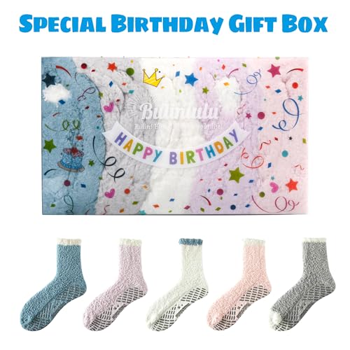 Image of Bulinlulu Fuzzy Socks With Grips for Women, 5 Pairs Non Slip Sleep Warm Fluffy Slipper Socks Gifts for Women