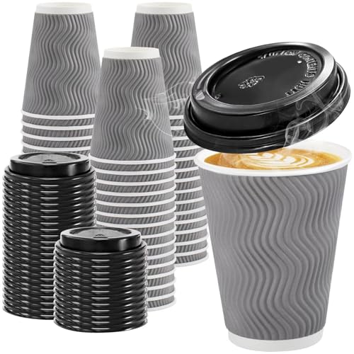 Clawsoff 100 Pack 12 oz Disposable Coffee Cups with Lids