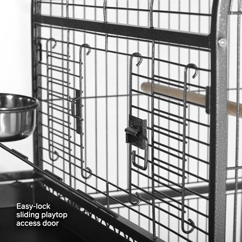 Image of Prevue Pet Products Double Roof Steel Bird Cage with Playtop, 36.5 x 27.25 Inch with 7 /8 inch Wire Spacing for Medium to Large Birds and Small Parrots in Black Hammertone Finish