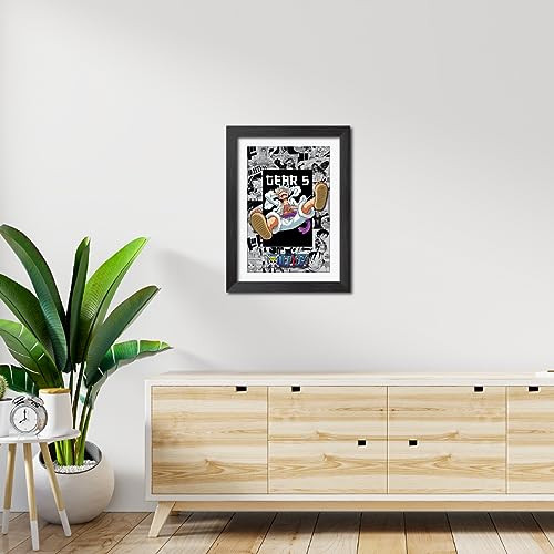 Image of TenorArts Monkey D Luffy Photo Frame One Piece Anime Laminated Poster Framed Painting with Matt Finish Black Textures (12inches x 9inches)