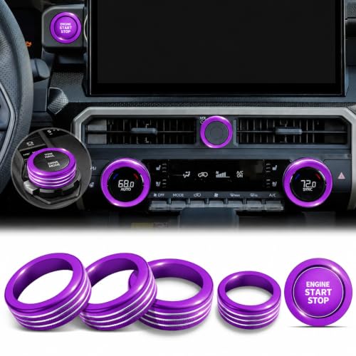 Image of for Toyota Tacoma 2024-2026 & 4Runner 2025-2026, 14-Inch Screen Aluminum Alloy Knob Cover Trim - Fits Push Start, AC, Volume & 4WD Gear Switch (Purple, 6-Piece Set)