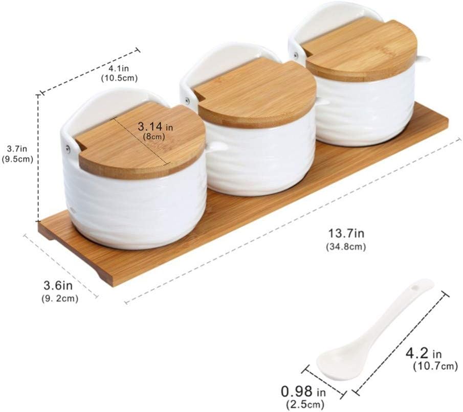 June Sky Sugar and Cream Set,Ceramic Sugar Containers with Lid and Spoon - Porcelain White Salt Boxes, Perfect for Kitchen Home,8.8 fl oz 260ML