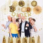 Roetyce Birthday Party Decorations, Gold Glitter Older Wiser Hotter Banner Photo Background for Women Men, Funny Happy Birthday Backdrop Decor, 30th 40th 50th 60th 70th 80th Party Supplies - Image 3
