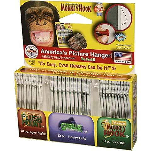 Monkey Hooks Picture Hangers Home and Office Pack, Gorilla Hook, Drywall Hooks for Hanging Pictures, Wall Hooks, Picture Hangers, Picture Hanging Kit, 30 pc set Cover
