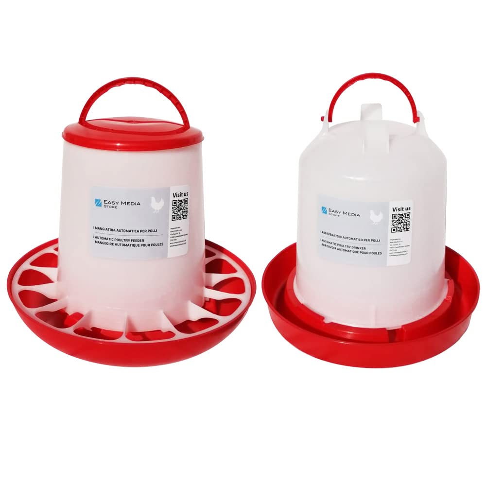 Easy Media mangiatoia da 6 Kg + abbeveratoio da 6 L per pollame distributore automatico mangime acqua per polli pulcini