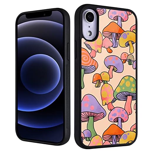 Vosaplk for iPhone XR Girls Women Mushroom Case Color Block Print Soft TPU Hard Back Shockproof Anti-Scratch Protective Cover Case for iPhone XR