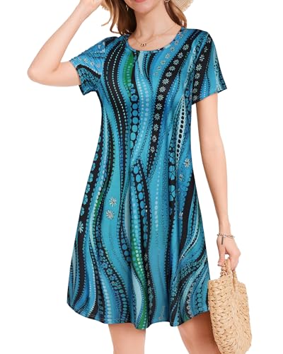 Image of JOLIGAL Summer Dresses for Women Casual Short Sleeve Sundress Scoop Neck Beach T Shirt Dress with Pockets 2026