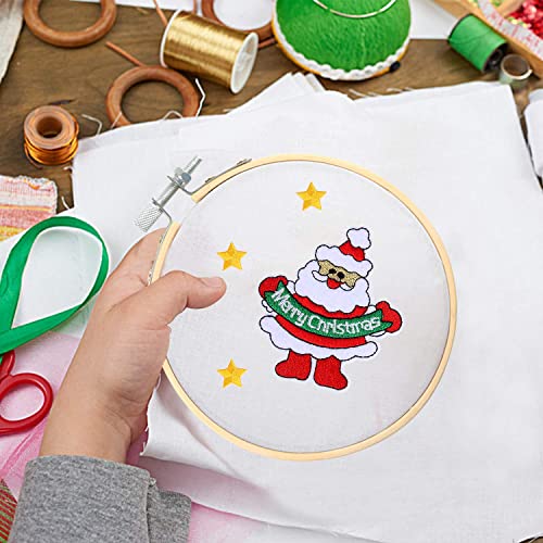 Image of FEBSNOW 16 Pieces 4 Inch Embroidery Hoops Adjustable Natural Material Circle Cross Stitch Hoop Ring Bulk Wooden Round Embroidery Hoop for Art Craft Handy Sewing and Christmas Decoration