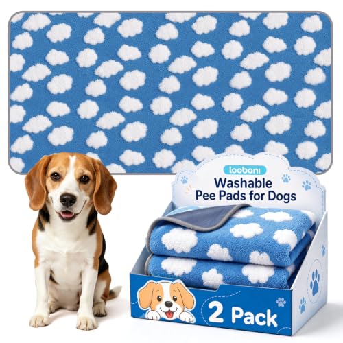 Image of LOOBANI Reusable Pee Pads for Dogs Extra Large, 36 inchx72 inch, 2 Pack, Blue | Non-Slip Washable Dog Mat, Super Absorbent Washable Puppy Pads, Leak-Proof Pee Rug For Hallway Runner, Floor, Bed