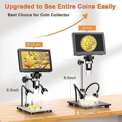 Image of Tobo 7'' Mini HDMI Digital Microscope,1200X Coin Microscope with IPS Screen, 16MP Soldering Microscope with Lights, 8.5'' Long Stand, View Entire Coin, Compatible with PC /TVTD-1016IM.