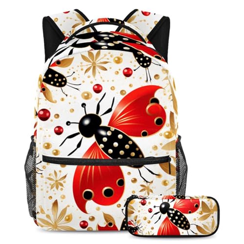 Sac à dos coccinelle insecte rouge et trousse pour l'école et sorties