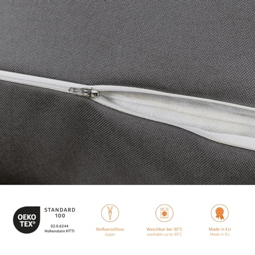sleepling Rückenkissen Keilkissen für Bett und Sofa, Lendenkissen, dreieckiges Lesekissen, Strandkissen, Kissen mit abnehmbarem waschbarem Bezug, Seitenfach, 70 cm breit, dunkelgrau