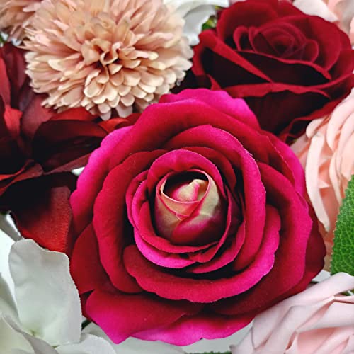 Artificial Flowers, OrgMemory Dusty Rose Faux Flowers Combo for Floral Arrangements Bouquets Wedding Décor (Dusty Rose Burgundy) image 1