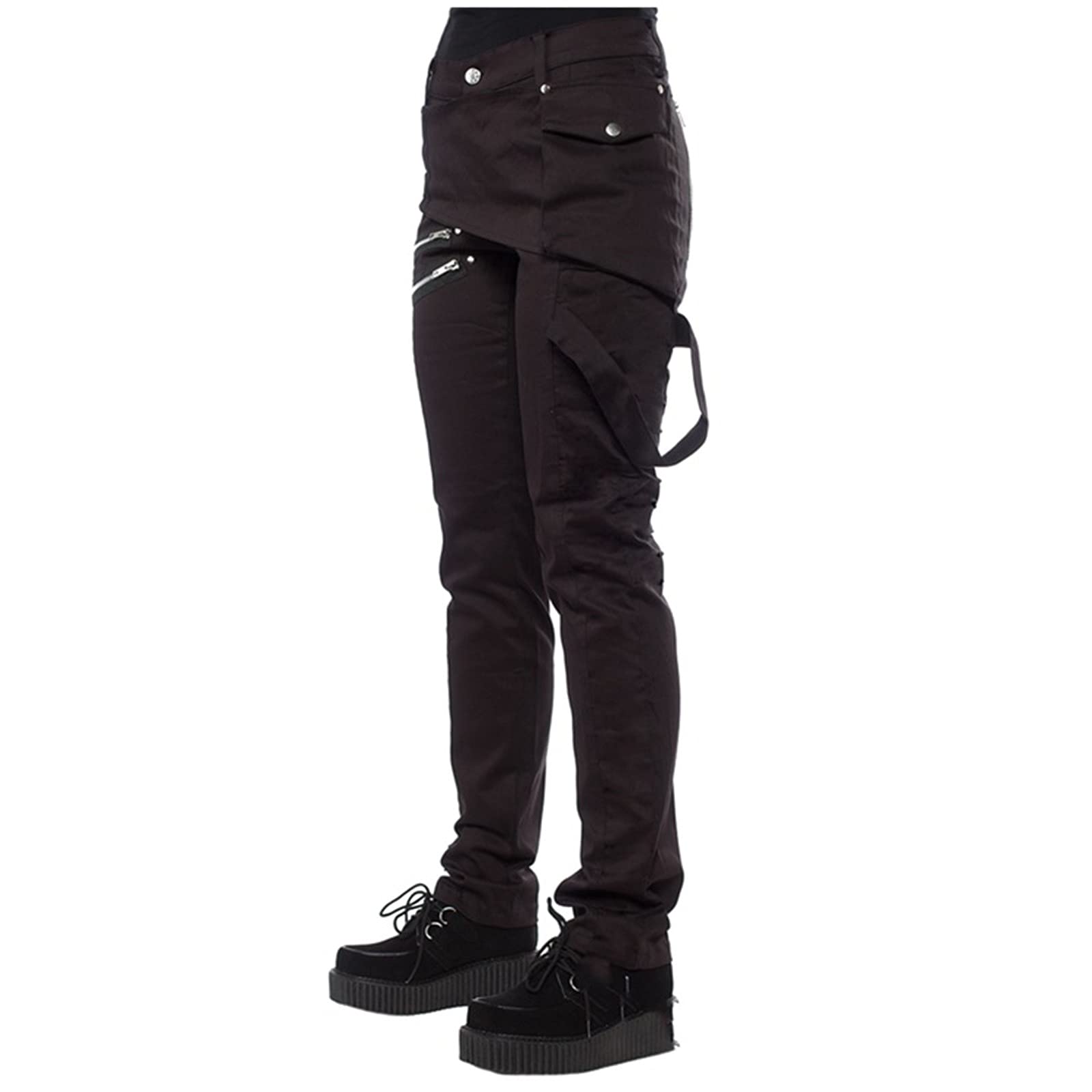 Damen Halloween Punk Hosen Vier-knopf Seitenschnalle Schräge Reißverschlusstasche Freizeithose Gothic Retro Hose