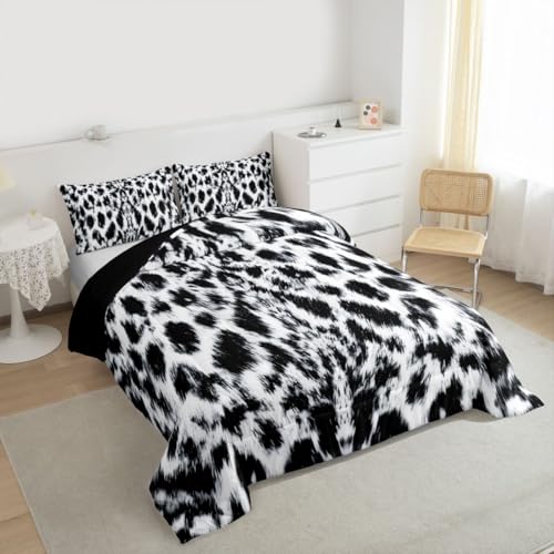 Image of Feelyou Leopard Print Comforter Set for Girls Boys Kids Modern Black White Cheetah Print Bedding Set Reversible Decor Wild Animal Comforter Leopard Fur Duvet Set Full Size Quilt Boys