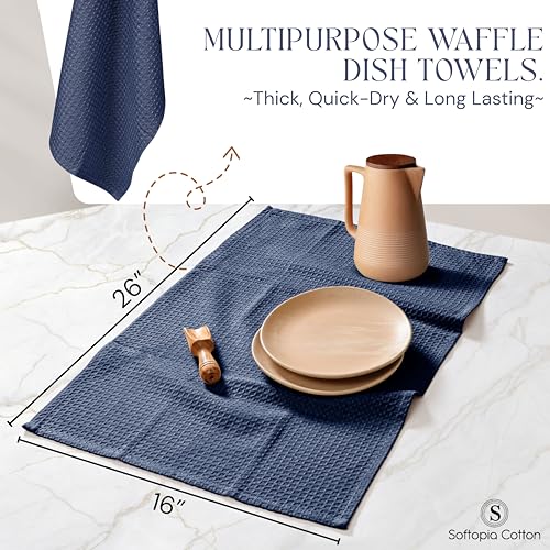 Image of Navy Waffle Kitchen Dish Towels, 100% Cotton, Quick Dry, Super Absorbent, Soft, Lint-Free, 16x26 Inches - Ideal for Dish Drying, Tea, Cleaning, and Everyday Use, 4 Pack, Navy Blue