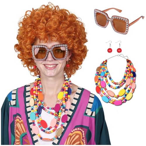 FantaLook Curly Orange Red Cosplay Wig with Accessories