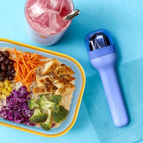 Image of ZOKU Pocket Utensil Set, Blue - Stainless Steel Fork, Knife, and Spoon Nest in Case - Portable Design for Travel, School, Work, Picnics, Camping and Outdoor Home Use