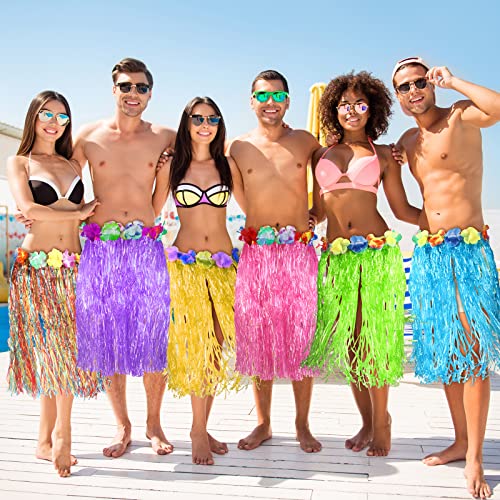 Unittype 36 Pcs Hawaiian Luau Hula Skirts Grass Skirts Elastic Hibiscus Flowers Colorful Luau Party Favors Tropical Decorations for Women Adults Summer Celebrations Party Supplies, 23.6 Inch4