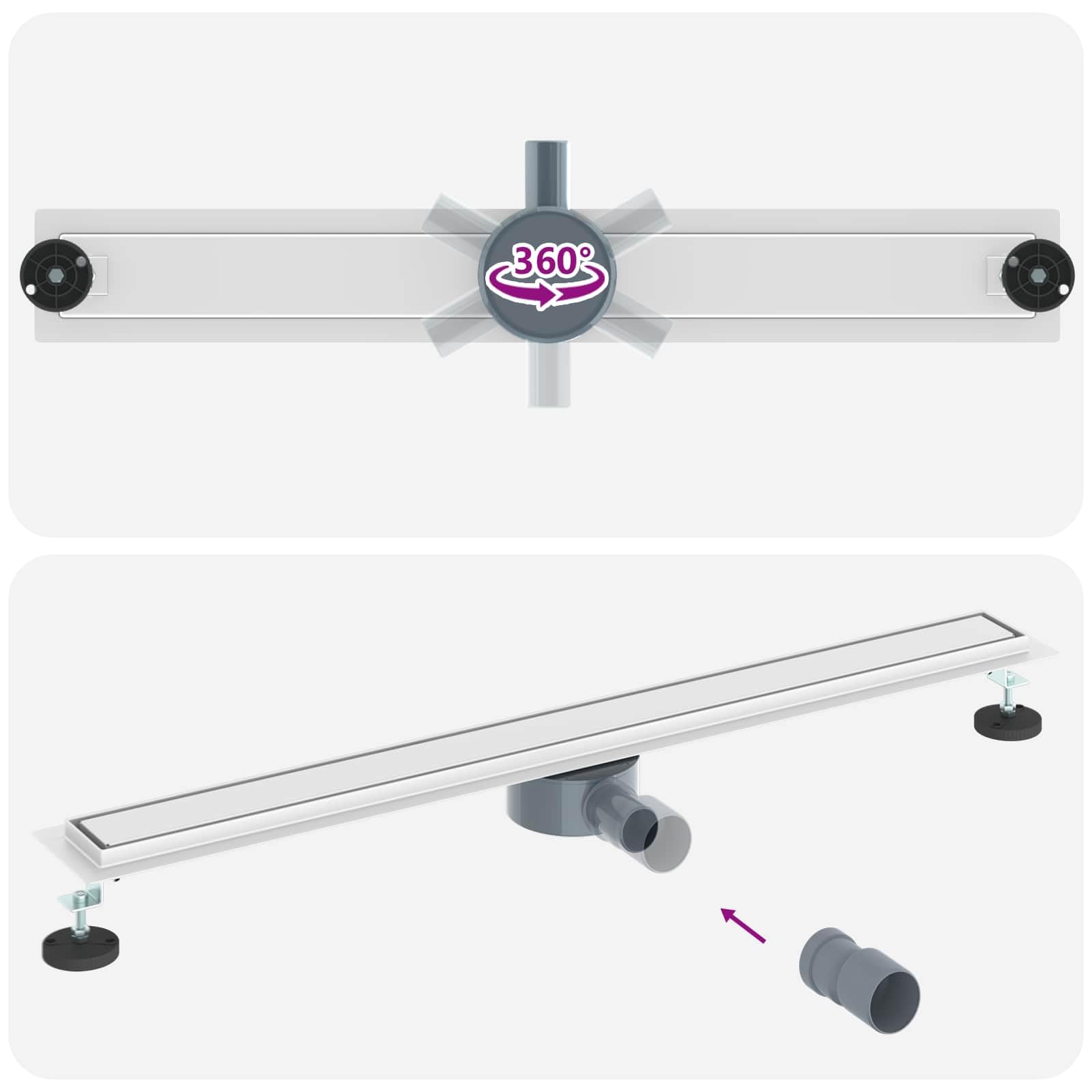 vidaXL Scarico Doccia 2-in-1 con sifone a 360° Argento 90 cm, Ristrutturazione Bagno, componente Doccia Moderno, Installazione Scarico Rettangolare per drenaggio e impianto Idraulico