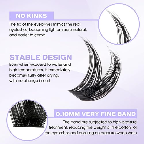 Individual Cluster Lashes D Curl 0.07mm 8-16mm Mix DIY Lash Extensions Wide Stem Individual Eyelashes Soft and Wispy Cluster Eyelash Extensions(XHFD-ZW06-0.07-D-816) - Image 2