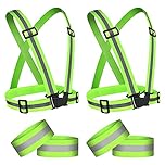 URAQT 2 Pack Reflective Vest Running Gear High Visibility Reflective 4 Wristbands, Adjustable Running Vest Safety Reflective Gear Night Walking Accessories for Cycling Running Men Women Kids Children