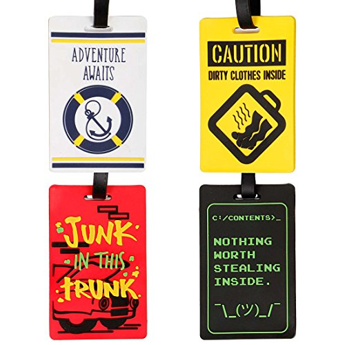 Bundle Monster 4pc Fun Mixed Design Silicone Luggage ID Bag Tags - Set 1: Sign Age