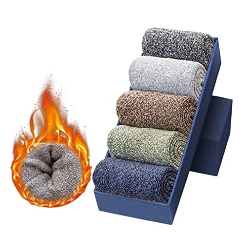 VSOLS 5 Pairs Thickened Wool Socks Men's Warm Winter Socks Cotton Socks Men's Warm Size 38-45 (Color : 5 Pair Blue, Size : EUR 38-45)2