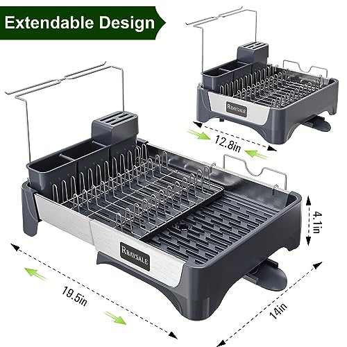 RBAYSALE Estante grande extensible de acero inoxidable con placa de extracción de aluminio, soporte para copas de vino y soporte para utensilios RBAYSALE Estante grande extensible de acero inoxidable con placa de extracción de aluminio, soporte para copas de vino y soporte para utensilios