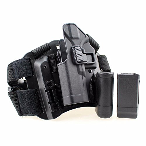 LIVIQILY Tactical Leg Holster Right Hand Paddle Thigh Belt Drop Pistol Gun Holster w/Magazine Torch Pouch for G17 19 22 23 31 32 (Black) - Thumbnail 4