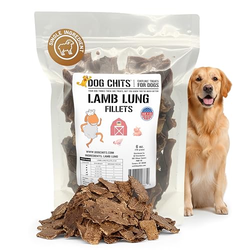 Dog Chits Lamb Lung Fillets Dog and Puppy Treats - Low Fat High Protein Single Ingredient Dog Treat - Easy to Break Slices - Great for Training - Made in USA 6 oz. Bag