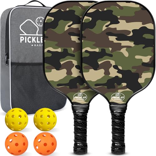 Image of BAGAIL Pickleball Paddles, USAPA Approved Fiberglass Surface Pickleball Set, Lightweight Pickle Ball Rackets with 4 Balls, 1 Bag, Designed in California for Traction and Stability