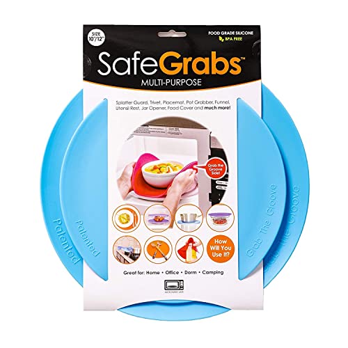 Image of Safe Grabs: Multi-Purpose Silicone Original Microwave Mat from Shark Tank | Splatter Guard, Trivet, Hot Pad, Pot Holder, Kitchen Tool (BPA-Free, Heat Resistant, Dishwasher Safe), Ocean Blue