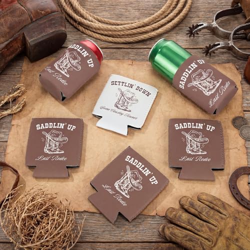 Image of SiliFine 12 Pcs Last Rodeo Western Cowgirl Country Bachelorette Party Can Sleeves Bulk Coquette Western Cowgirl Bachelorette Party Decoration Brown Boots Can Sleeves for Bridal Shower Gifts