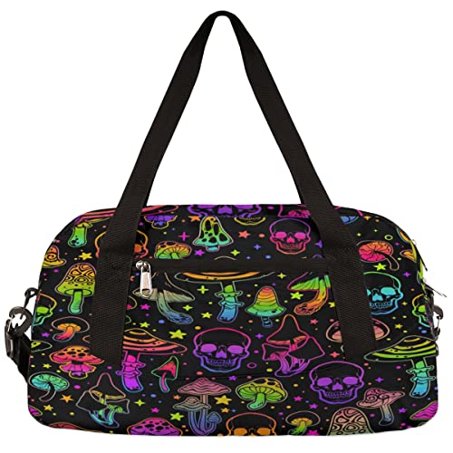 AUUXVA Rainbow Skull Mushroom Kids Duffle Bag for Boys Girls Dance Bag,Halloween Star Sport Gym Bags Overnight Travel Bags Teen Kids Weekender Bag for School Practice Gymnastic Ballet