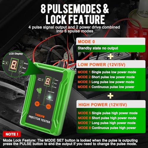 THIKPO Universal Fuel Injector Tester Cleaner Tool Kit, DIY Cleaning Tool with 8 Pulse Modes, 4 Wire Dual Channel for 2 Injectors, 8 Size Adapters, 12V/5V Output Power