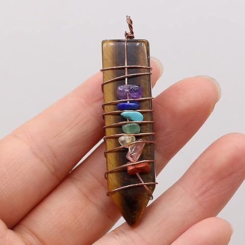 Miniatura 6 de LHJ 4 colgantes de piedra natural con forma de cono de 7 chakras, reiki, curación mixta, dijes de piedra de cristal, alambre de cobre envuelto para