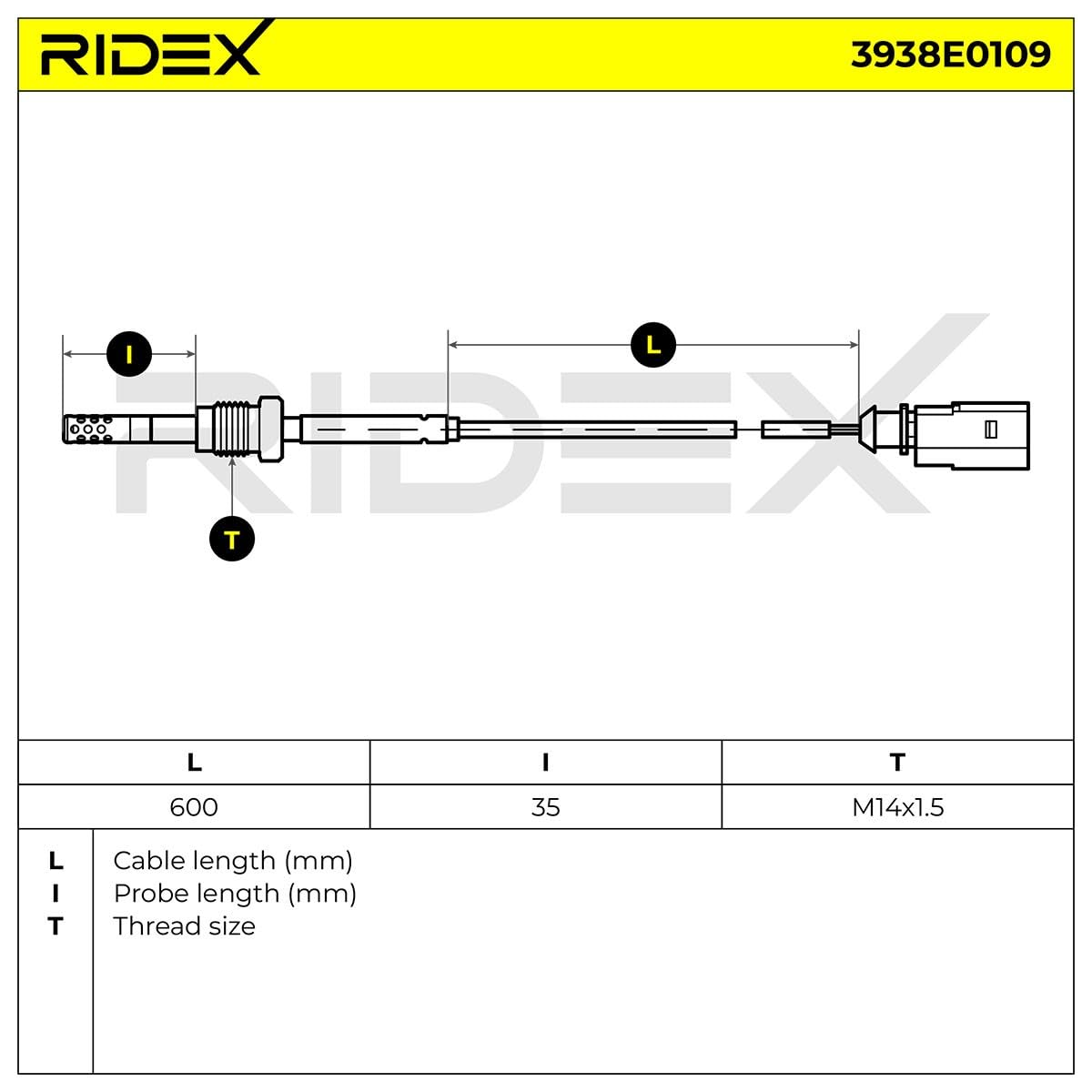 RIDEX 3938E0109 Sensore Temperatura gas scarico Compatibilità con VW Transporter T5 Van 7HA, 7HH, 7EA, 7EH