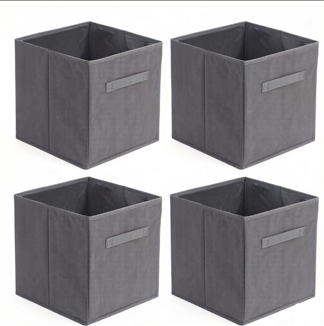 Bacs de rangement pliables gris de 28 cm pour placard et étagère, lot de 4