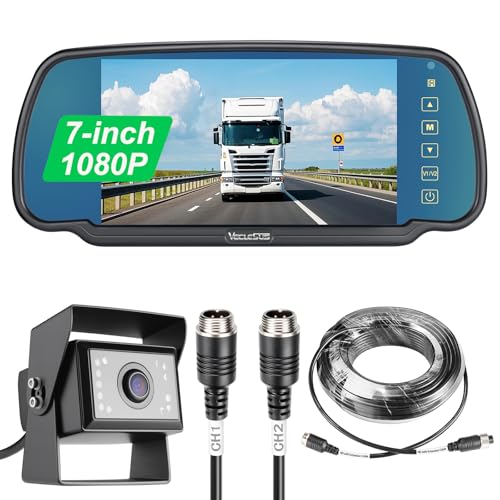 Image of Backup camere System for Truck, VECLESUS VBS 1080P 7-Inch Mirror Monitor Backup Camera System, HD IR Night Vision, Waterproof Rearview Camera,2 Video 2 Audio Inputs, for Trucks,RVs,Vans,SUVs and Cars