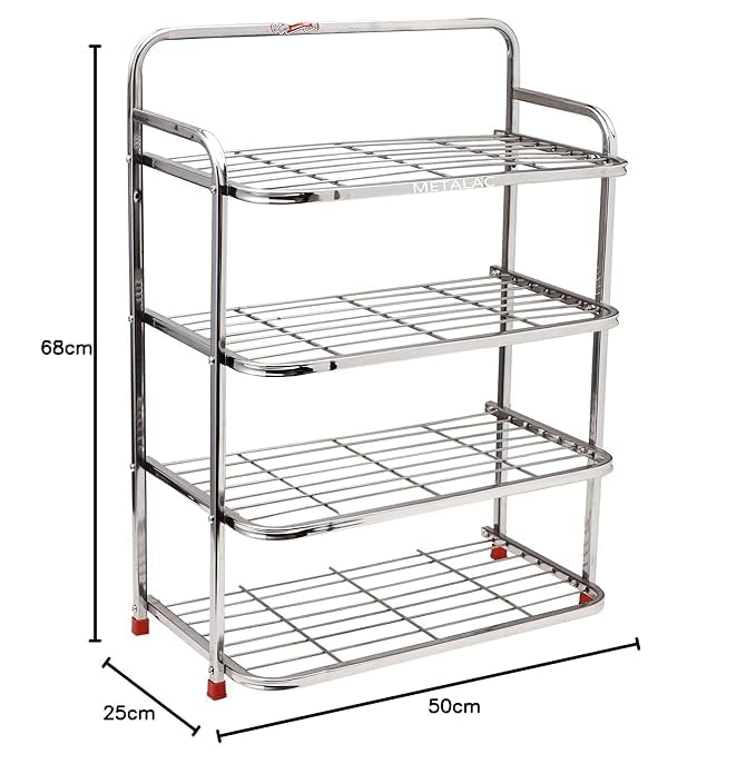 BARTANOOR Stainless Steel 4-Layer Shoe Rack, Chrome Finish, 50x25x68 cm, Organiser Stand 1