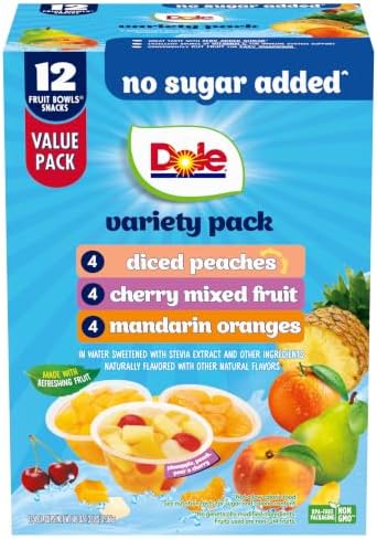 Dole Diced Peaches, Mandarin Oranges & Cherry Mixed Fruit, 4 oz, 12 Pack